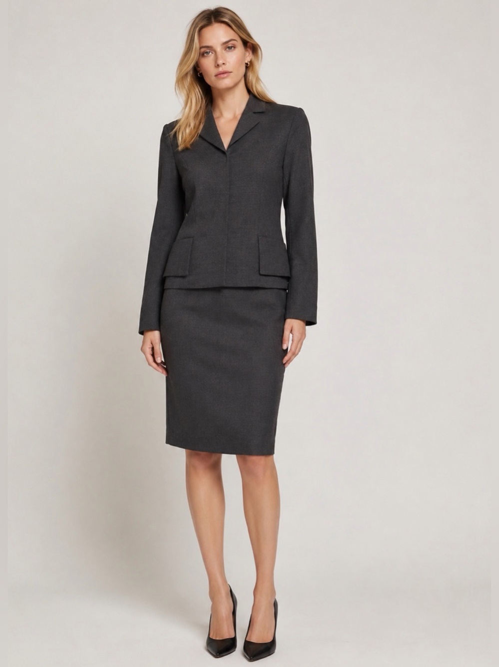 Vintage Alma Suit Charcoal 2 Piece Suit Italy Size Euro 42 Jacket Skirt perfect
